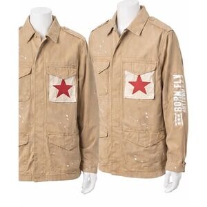 Born Fly Jacket Men Size Medium Blue Field Lightweight‎ Star USA paint splatter